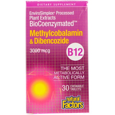 Витамины Natural Factors Витамин B12 Methylcobalamin + Dibencozide 3000 mcg 30 таблеток